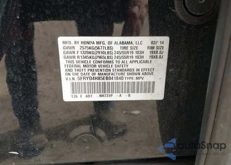 2014 Acura Mdx Advance Pkg W/Entertainment Pkg from USA, damaged, VIN 5FRYD4H85EB041840